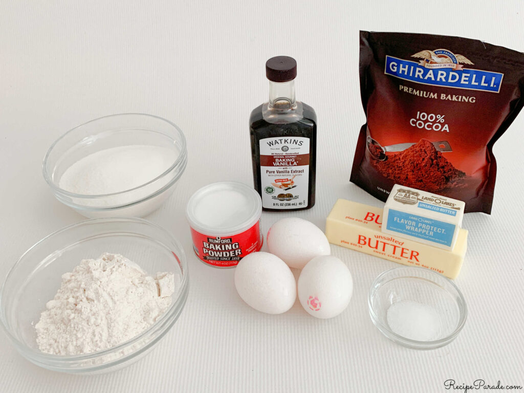 Ingredients for brownies on table.