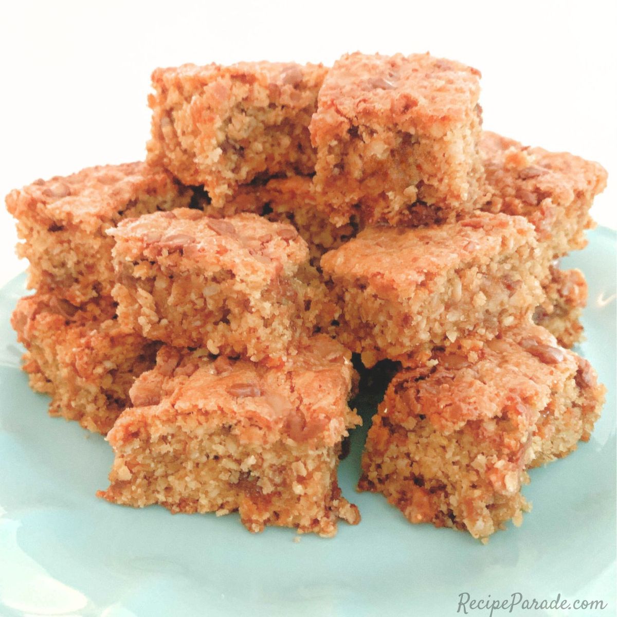Stack of Oatmeal Toffee Bars on a plate.