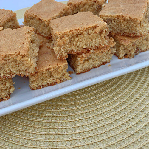 Delicious butterscotch squares on a platter.