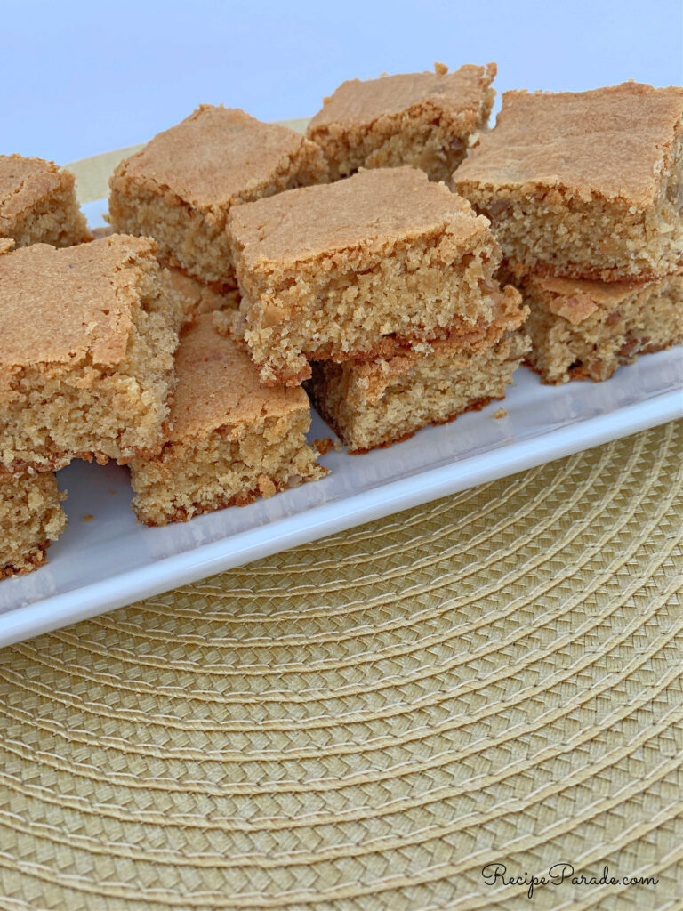 Delicious butterscotch squares on a platter.