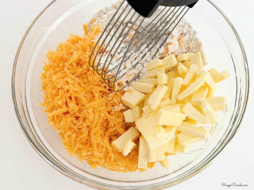 Ingredients in bowl for cheese straws.