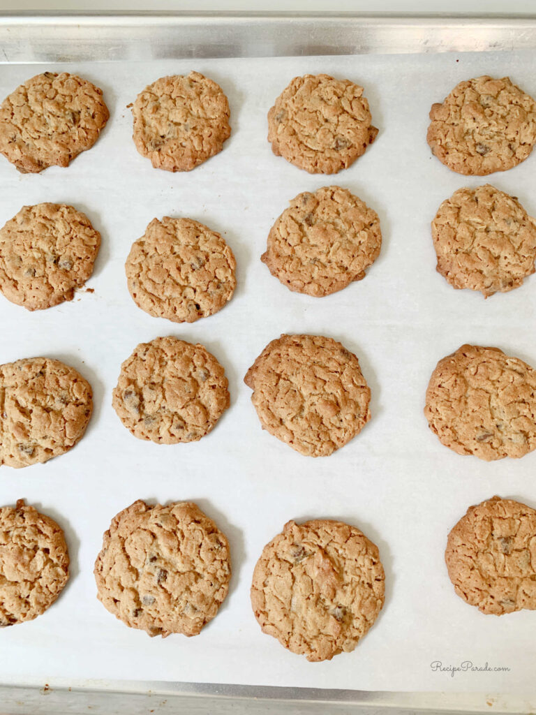 Freshly baked Peanut Butter Oatmeal Chocolate Chip Cookies.