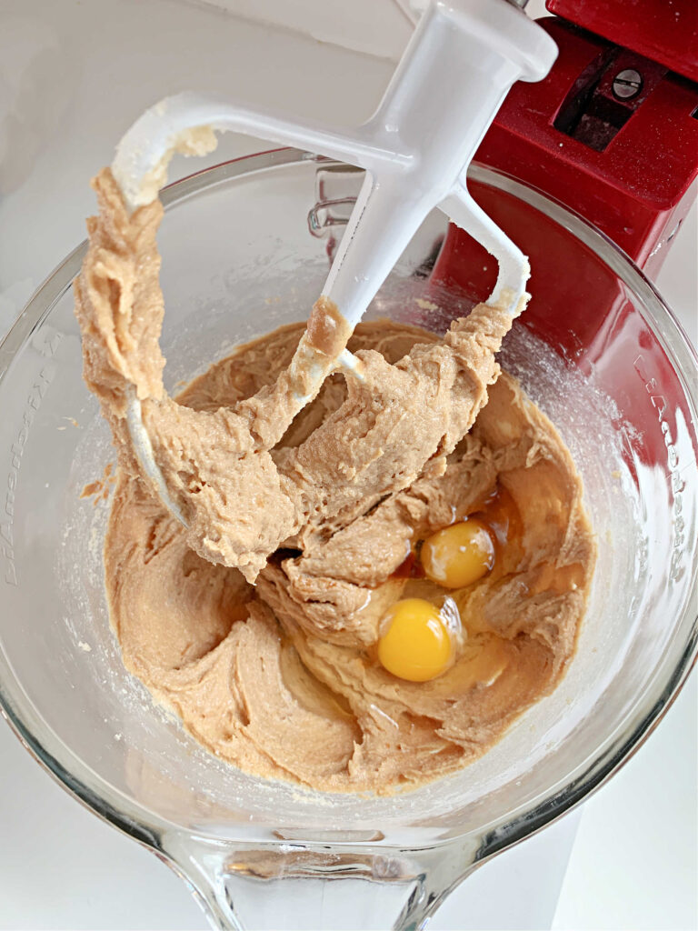 Batter for Peanut Butter Oatmeal Chocolate Chip Cookies.
