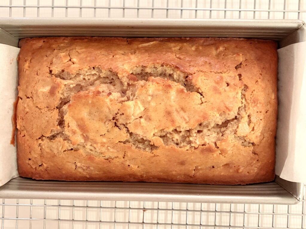 Freshly baked loaf of apple bread.