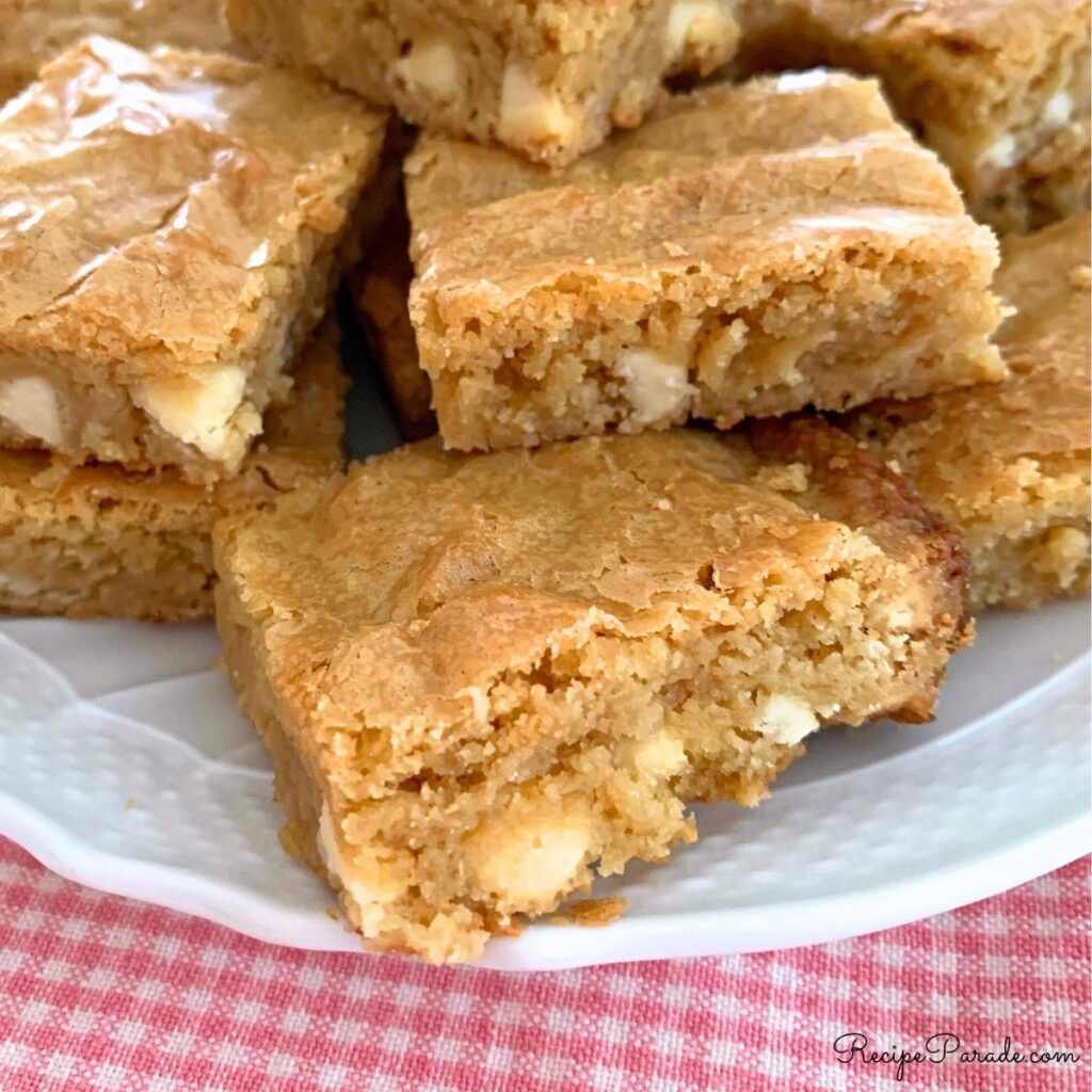 Blondies on a plate.