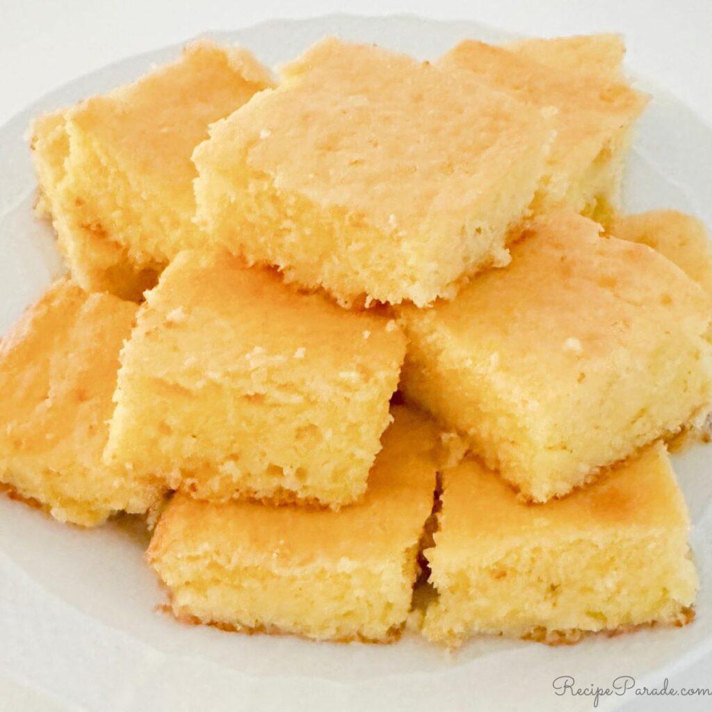 Stack of cornbread on a plate.
