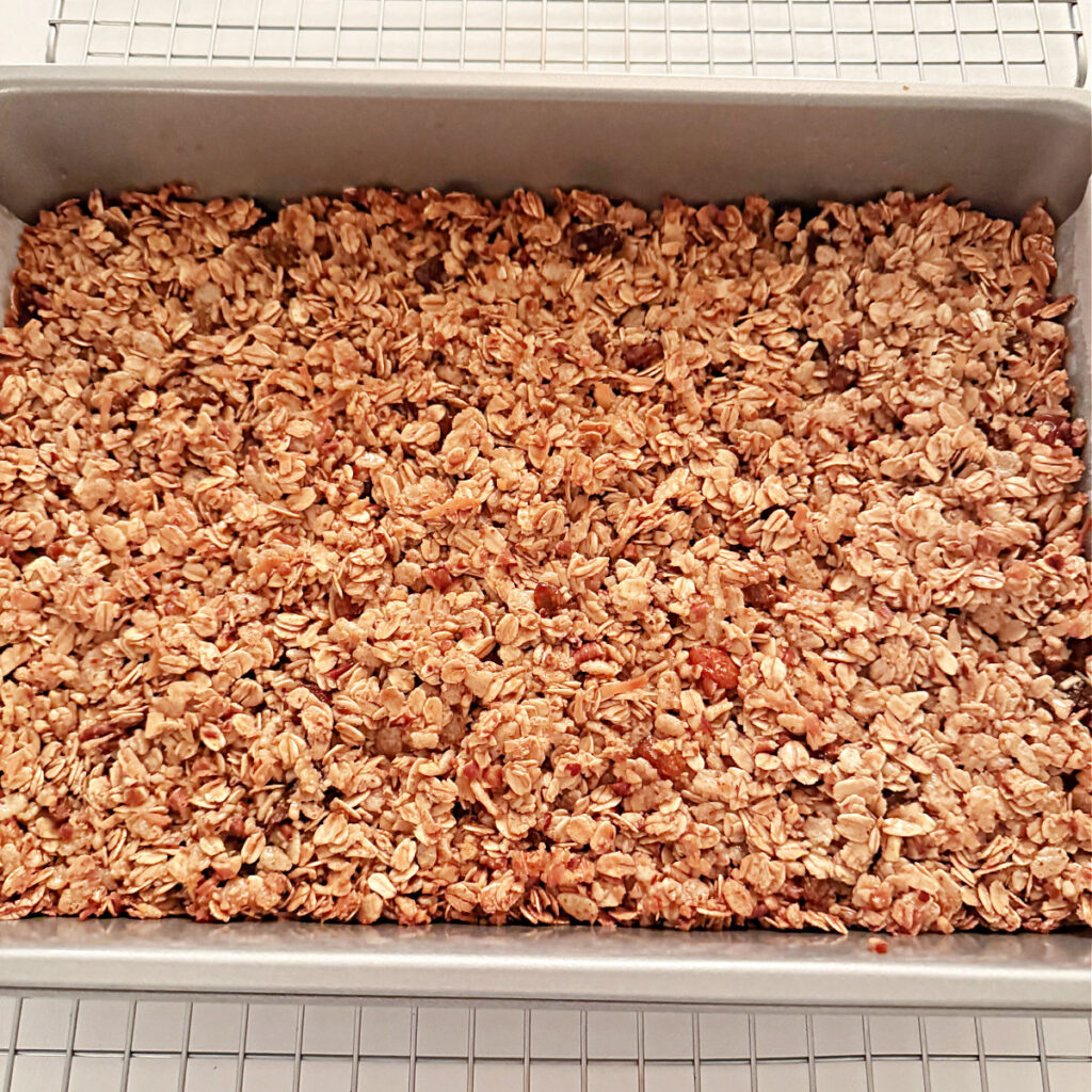 Granola in the baking pan.