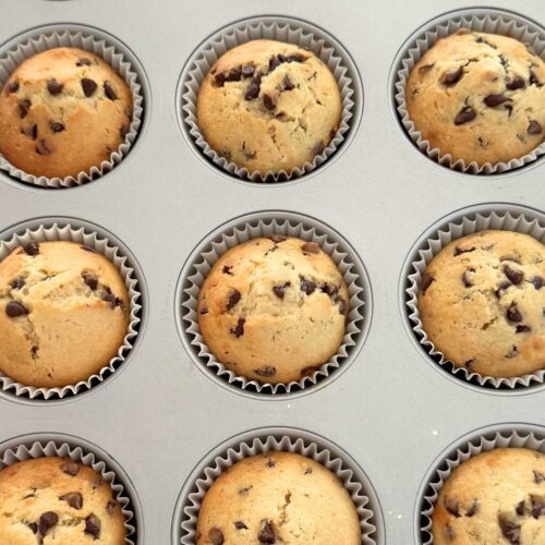Chocolate Chip Muffins, in pan.