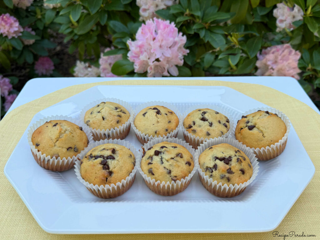 Chocolate Chip Muffins on a platter.