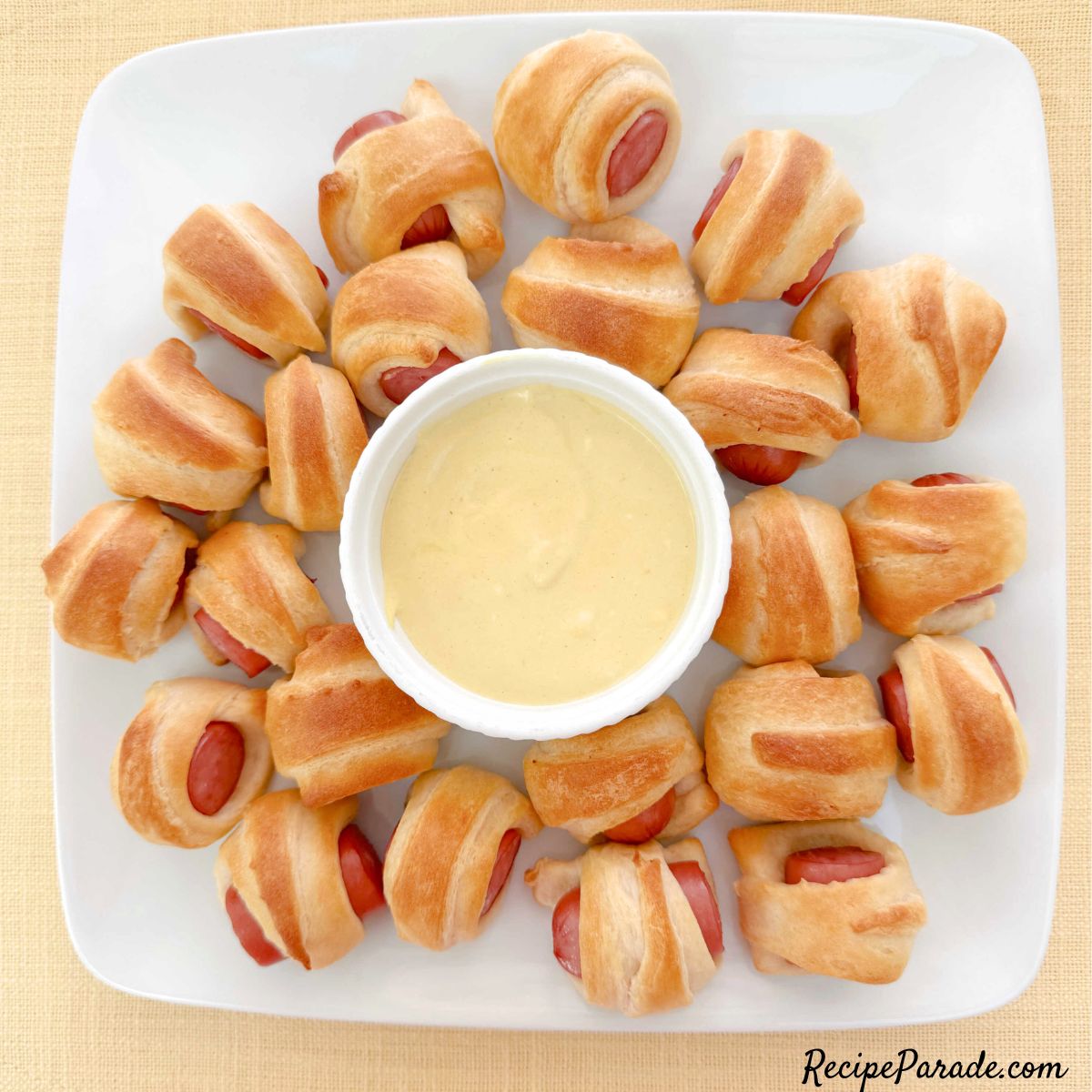 Pigs in a blanket on a platter.