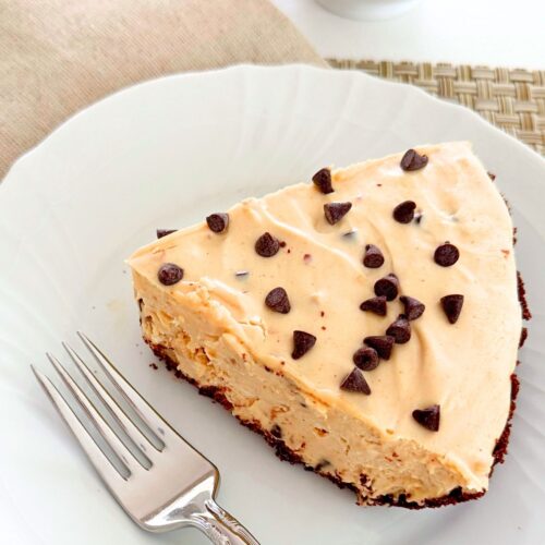 Peanut butter pie slice on a plate.