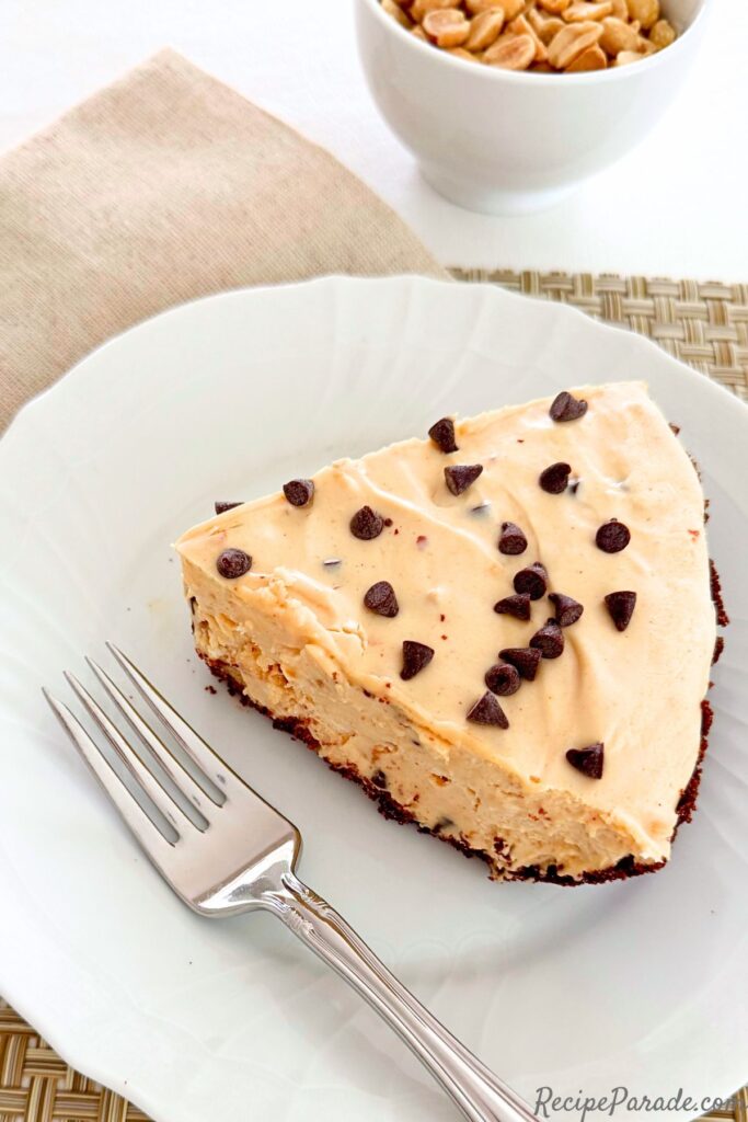 Peanut butter pie slice on a plate.