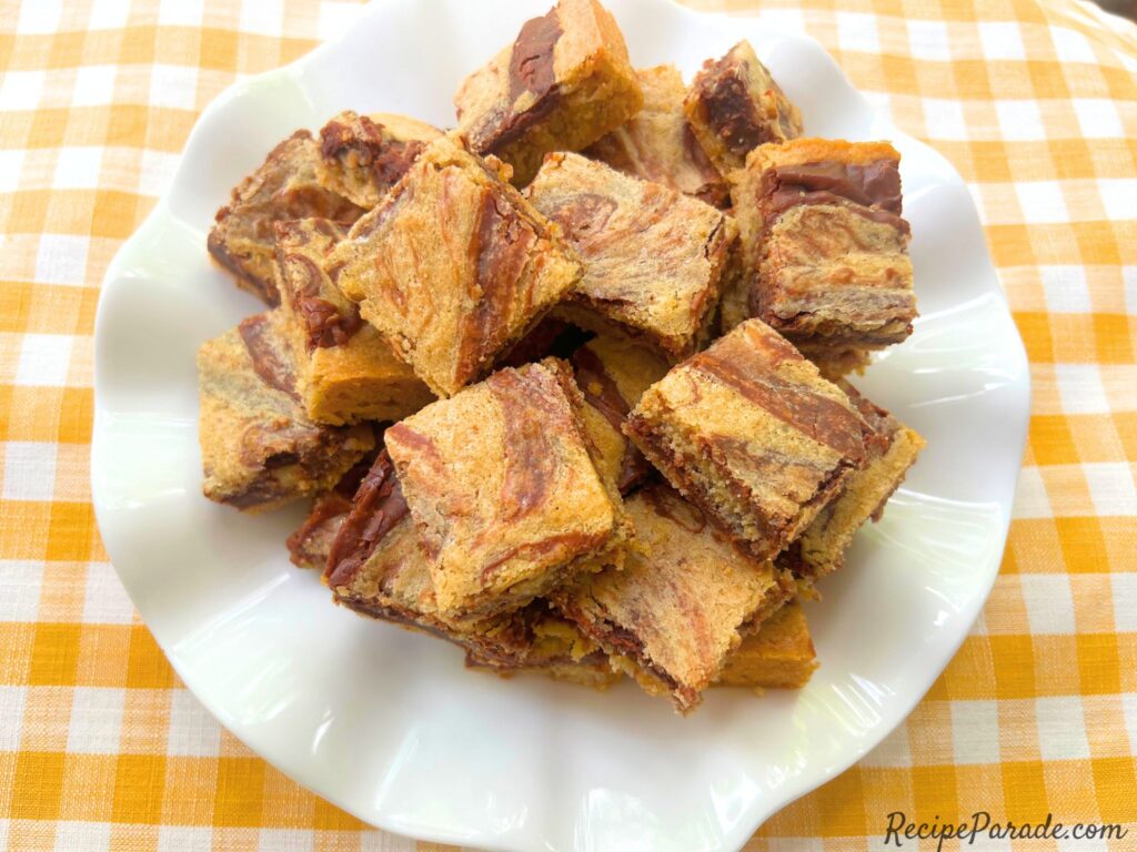 Chocolate Swirl Bars stacked on a plate.