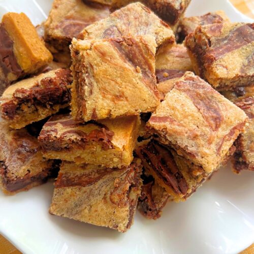 Plate of chocolate swirl bars.