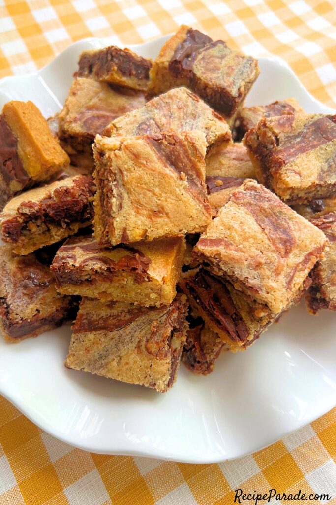 Plate of chocolate swirl bars.