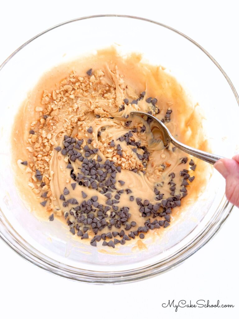 Combining the ingredients for Peanut Butter PIe.