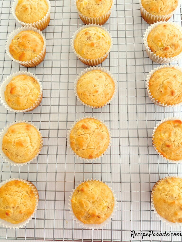 Pineapple Muffins, cooling on a wire rack.
