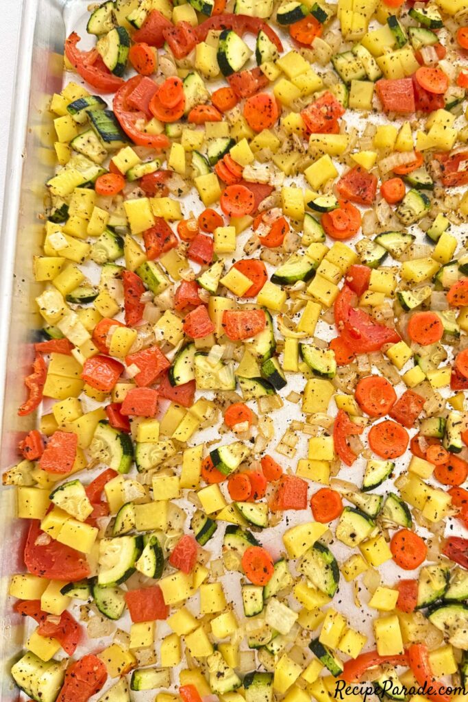 Easy Vegetable Medley on a baking sheet.