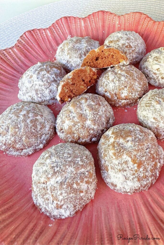 Chocolate Mexican Wedding Cookies on a plate.