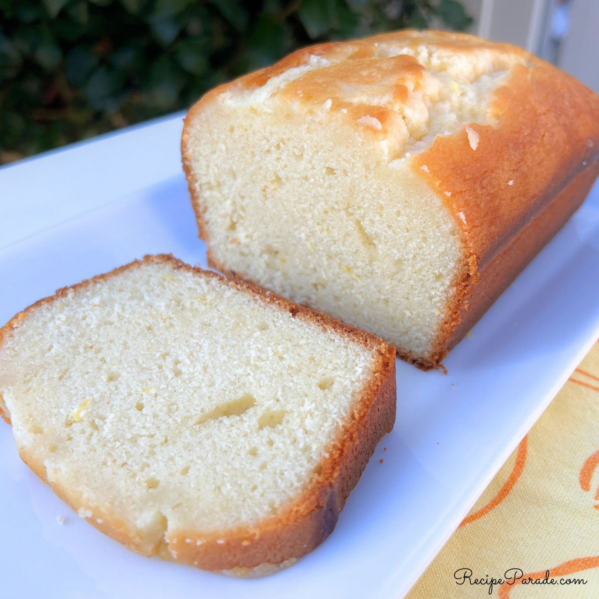 Lemon Loaf, Sliced on a platter.