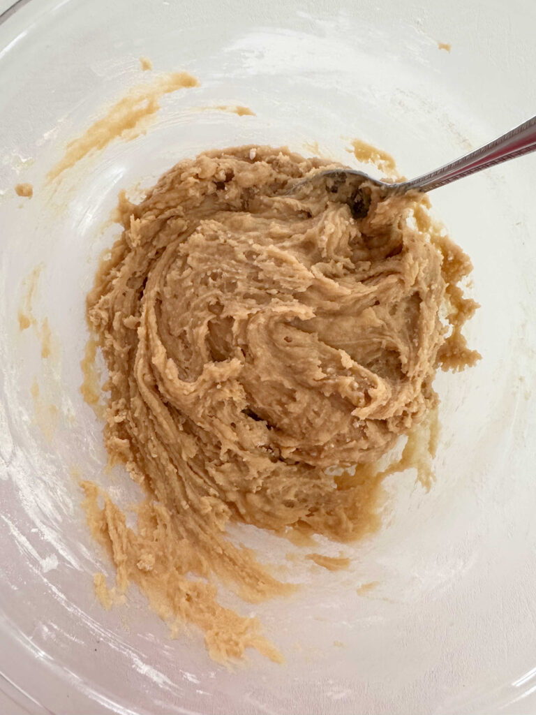 Cookie dough in a bowl.