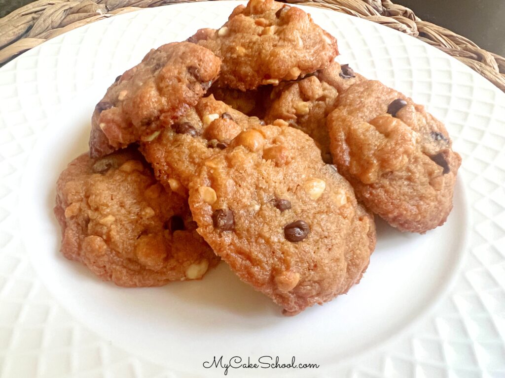 Flourless Peanut Butter Chocolate Chip Cookies on a plate.