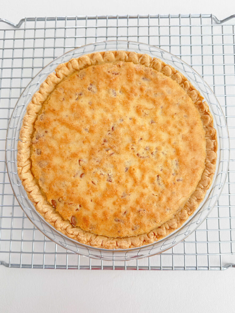 Chocolate Chip Pie on a cooling rack.