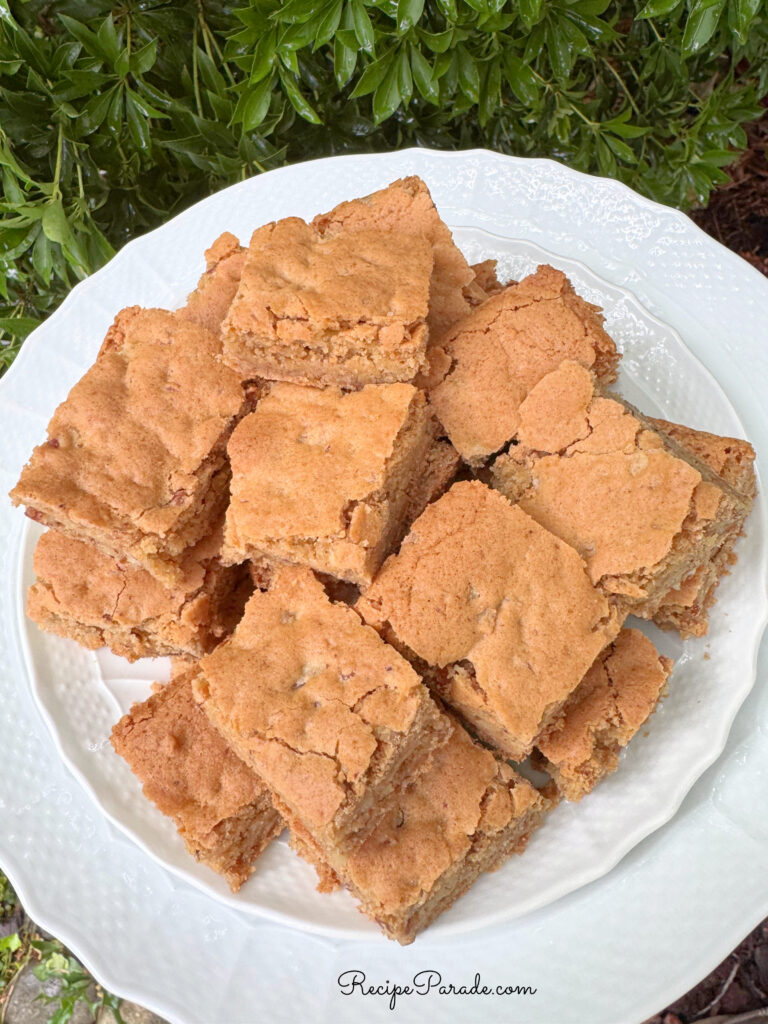 Caramel Nut Brownies on a plate.