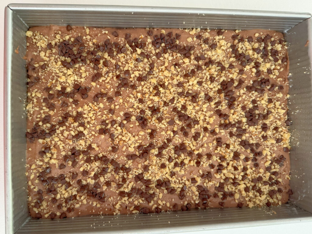 Chocolate Apple Cake batter, poured in pan.