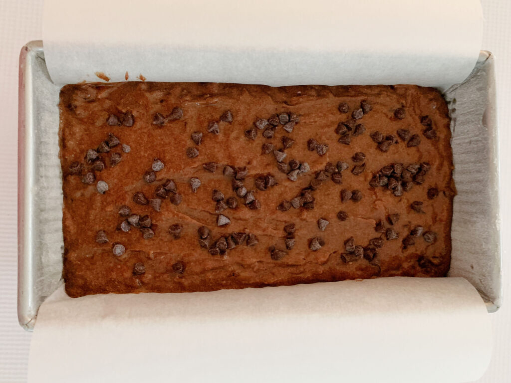 Chocolate Banana Bread batter in the pan.