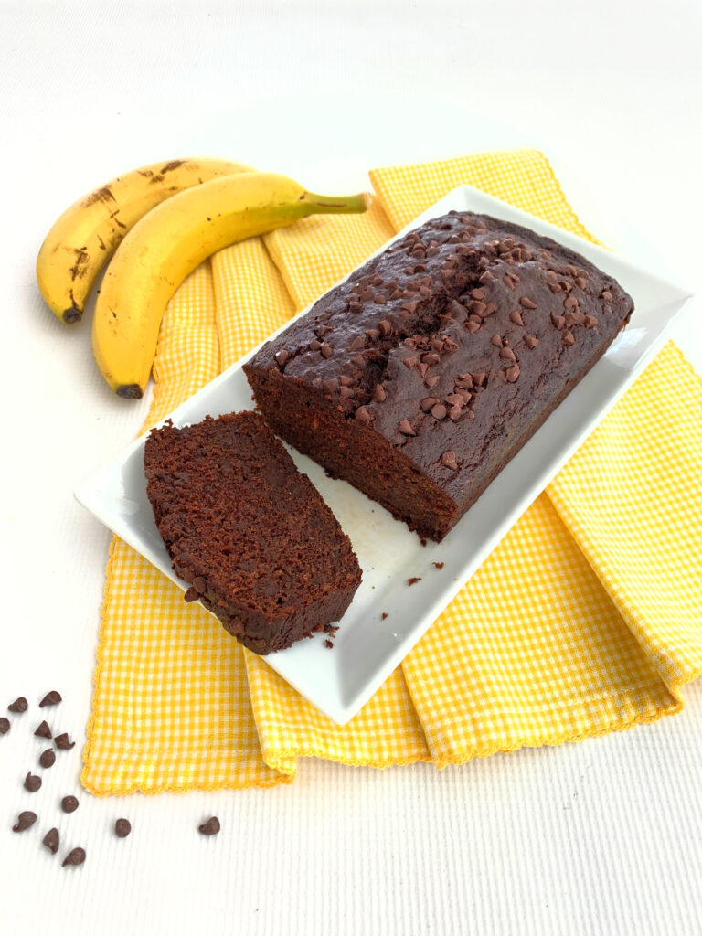 Chocolate Banana Bread on a platter.
